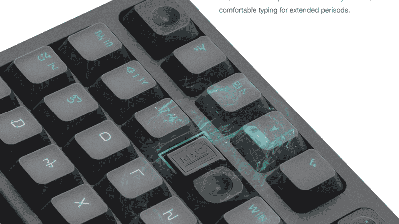 A detailed image of the scissor-structured keys of Logitech MX Keys Mini, marked with a key travel depth of 1.3mm, which is a key hardware indicator to ensure that typing for long periods does not cause fatigue.